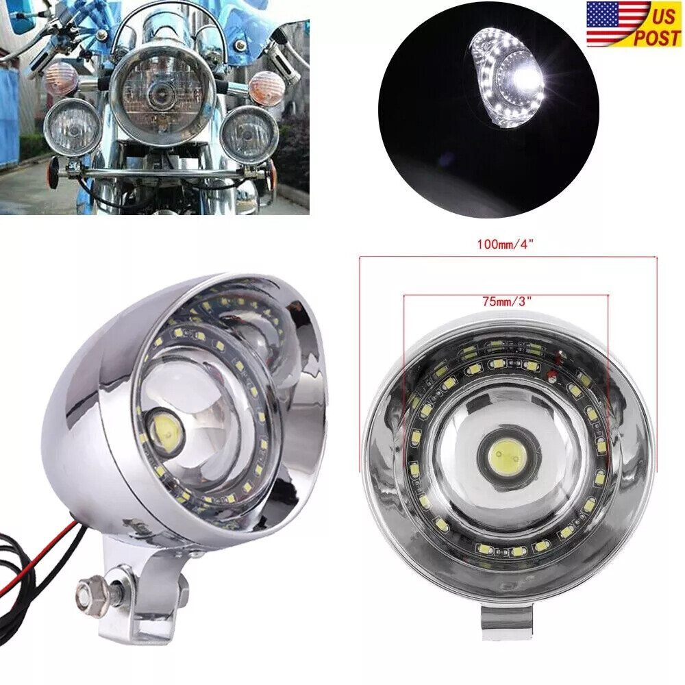 Universal Motorcycle LED Headlight Head Lamp Chrome For Harley Chopper Custom