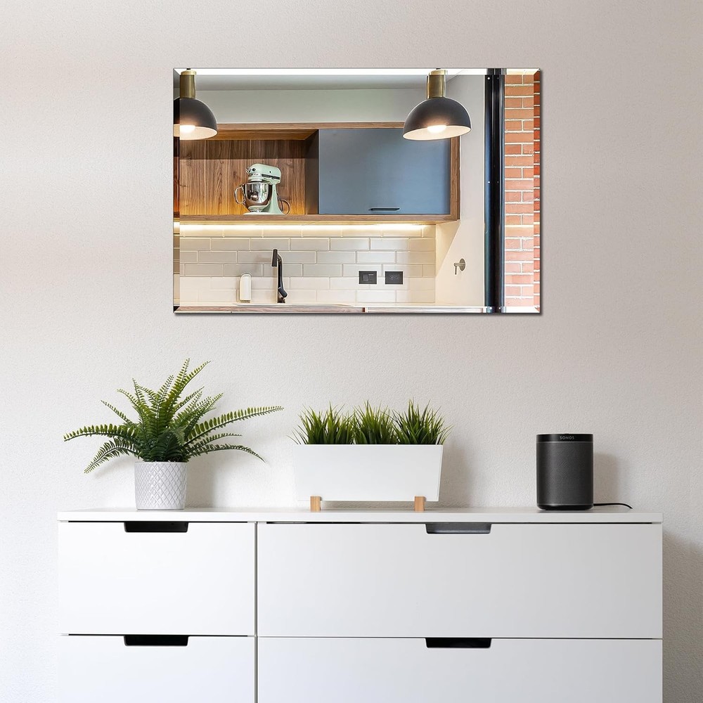 Rectangle Wall Mirror Frameless Bathroom Mirror 16” x 24" Beveled Edge Mirror