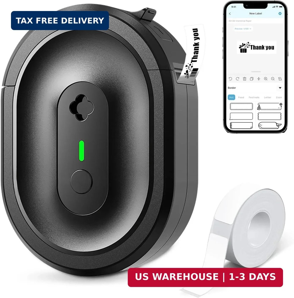 Label Maker Machine with Tape, N12 Portable Bluetooth Label Printer, Wireless Mi