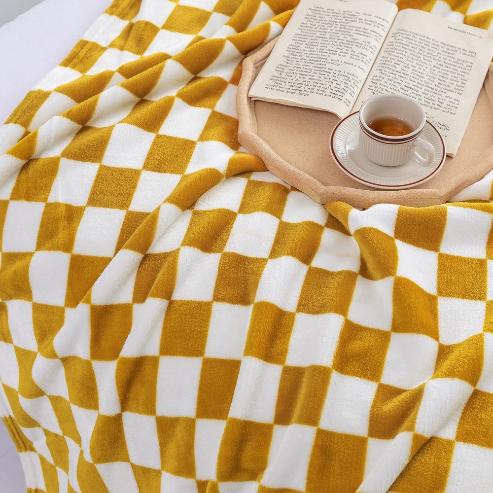 LOMAO Throw Blankets Flannel Blanket with Checkerboard Grid Pattern Soft Thro...