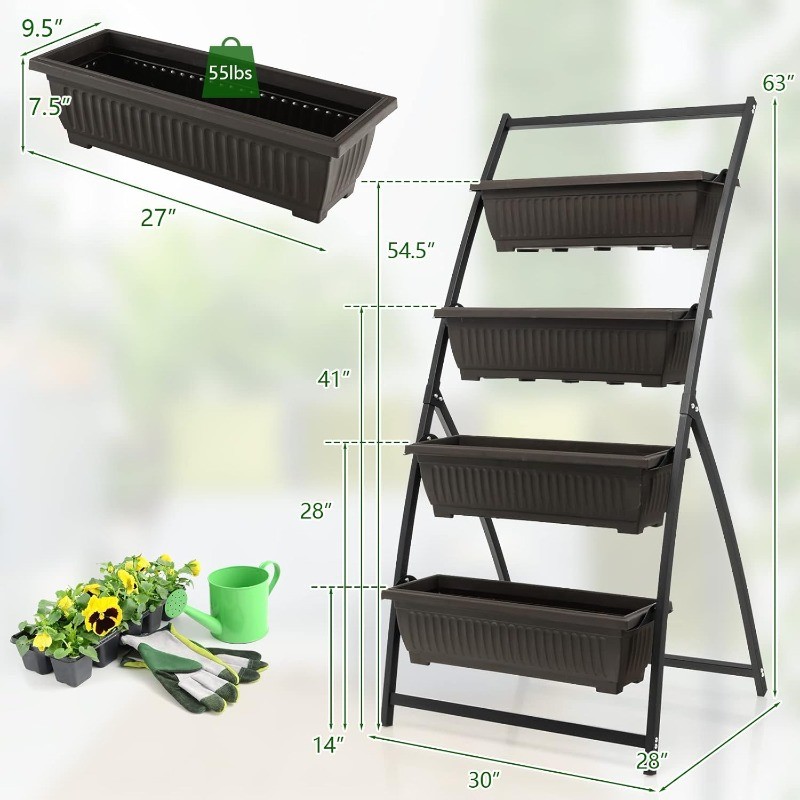 2Pcs 5.2FT Vertical Raised Garden Bed 4-Tier Elevated Planter Box W/4 Containers