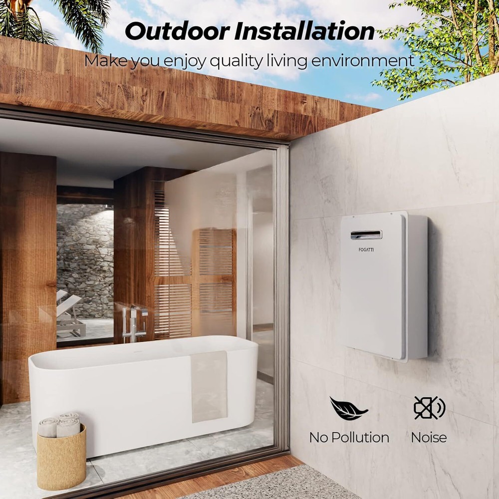 FOGATTI Tankless Water Heater, 20L 6.3 GPM Natural Gas Instant On Demand Outdoor