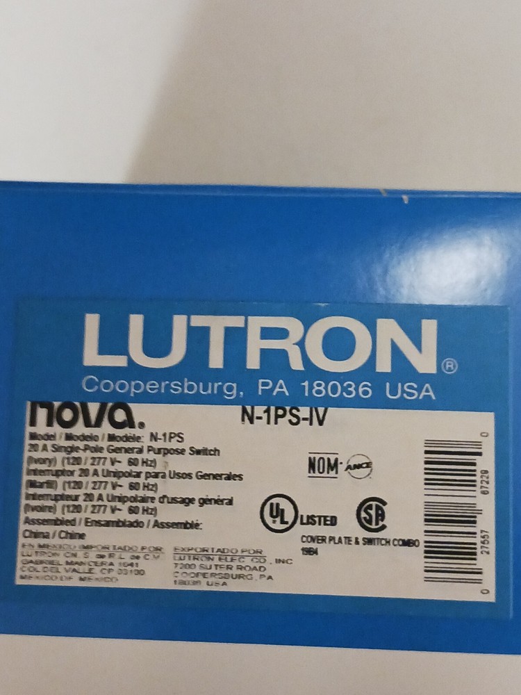 LUTRON N-1PS-IV 20 AMP, SINGLE POLE LINEAR SLIDE SWITCH