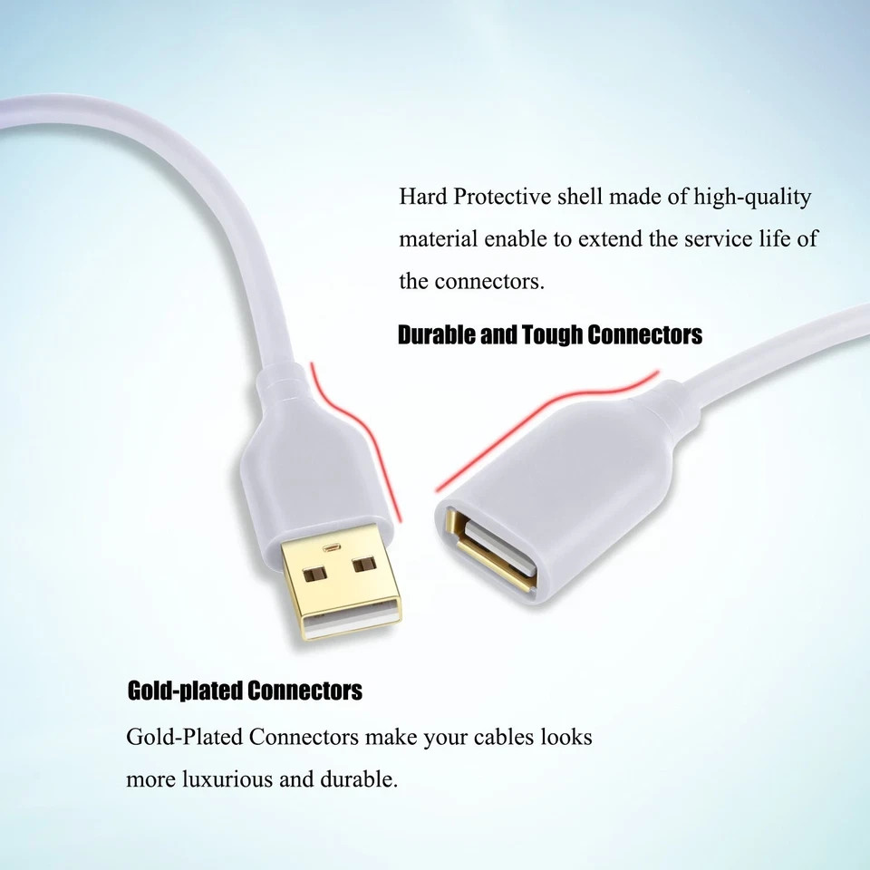 Costyle USB Extension Cable White, 2-Pack 2.0 6ft/2m Type A Male 6FT, White