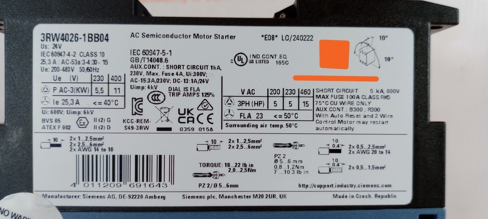 SURPLUS SIEMENS 3RW4026-1BB04 Soft Starter