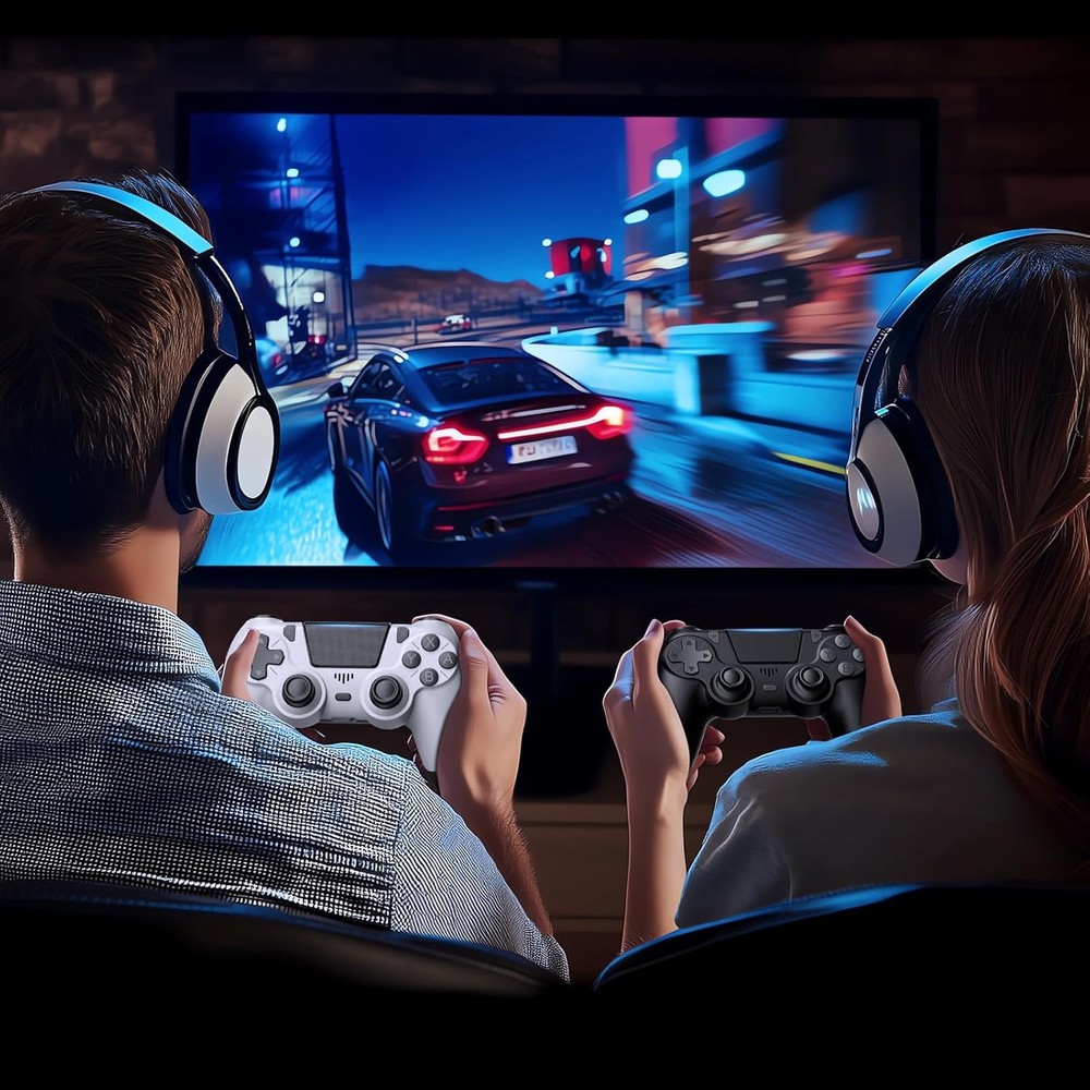 2 Pack Controllers with Charging Dock Station for PS4 Black & White