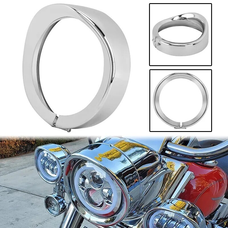 7'' Headlight Visor Style Trim Ring Chrome For-Harley Touring Electra Glide