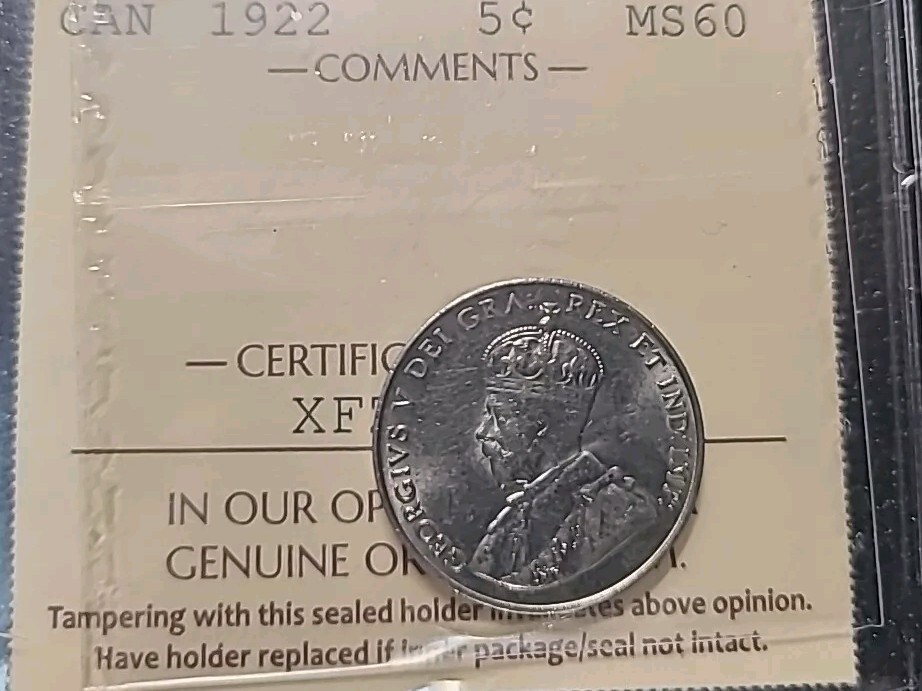 Canada 5 cent - 1922 - ICCS MS60