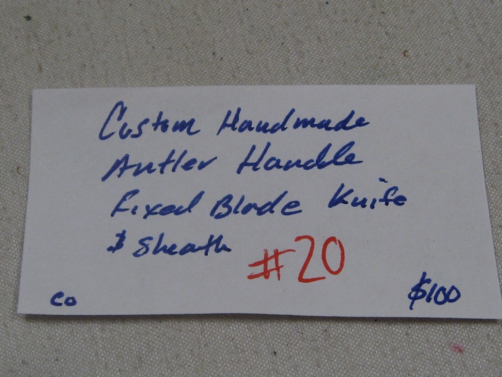Custom Handmade Antler Handle Fixed Blade Knife w/ Sheath. #20