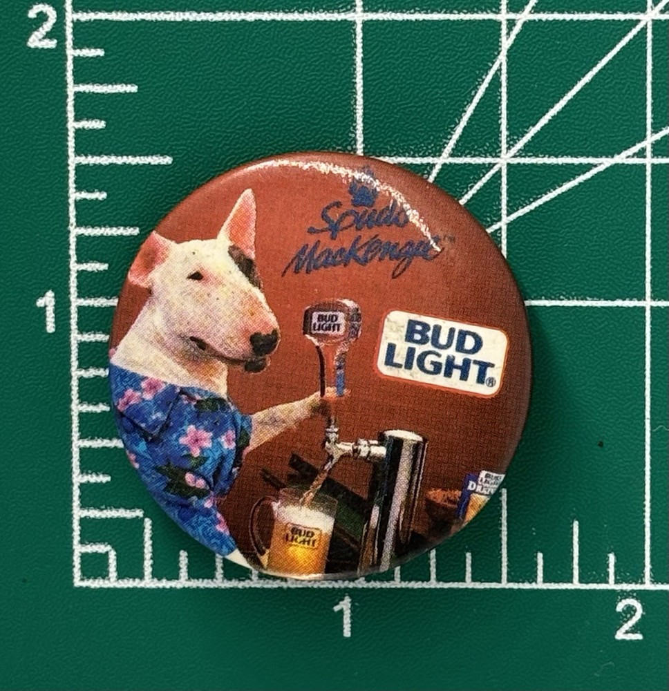 Vintage Bud Light Spuds Mackenzie Flare Pinback Button 1.5”