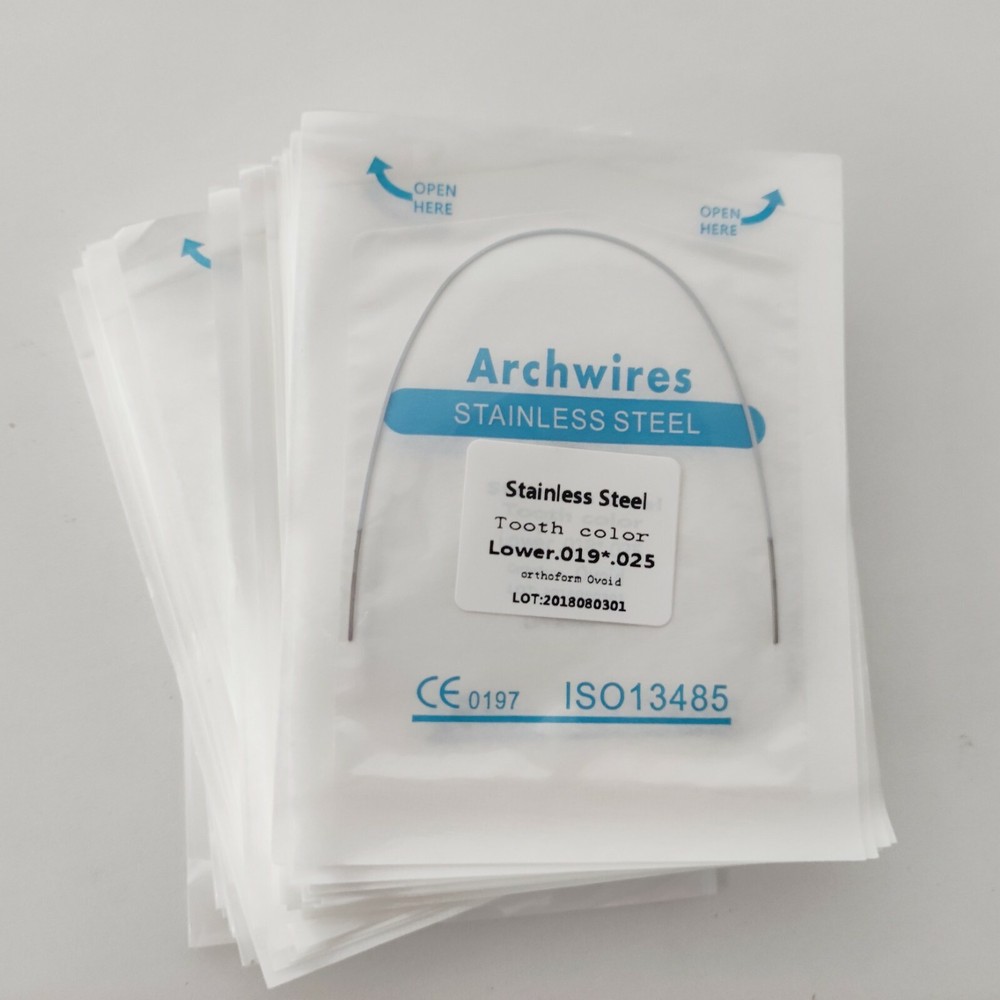 20 Packs Dental Stainless Steel Rectangular Arch Wire Coated Teeth Color