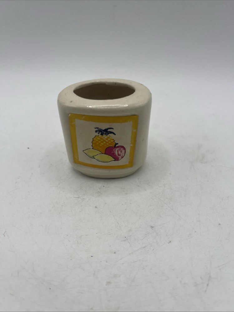 Vintage Square Ceramic Fruit & Pineapple Toothpick Holder 1.75" Tall