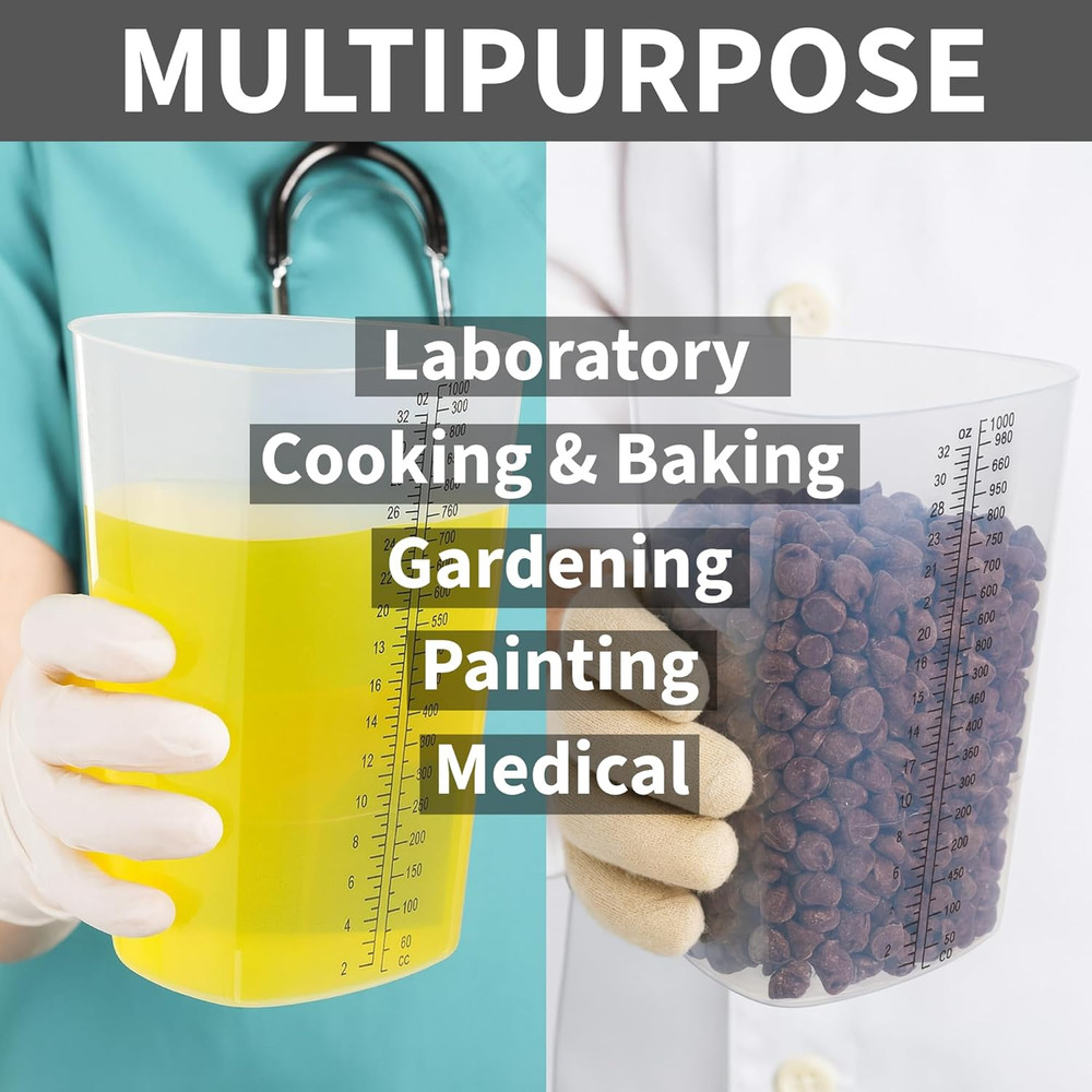 Plastic Graduated Triangular Intake Output Container [5 Pack] 32 Ounce Three-Sid