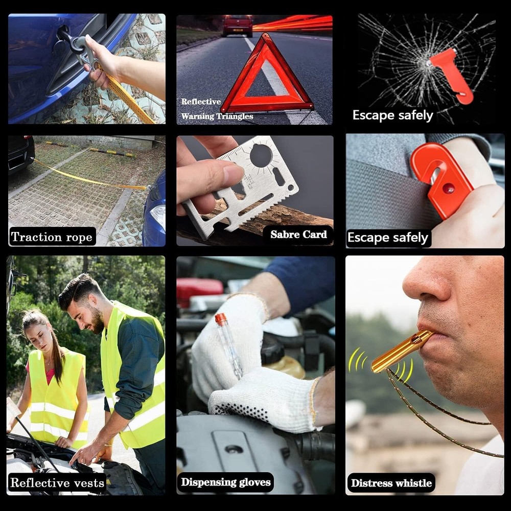 All-in-One Roadside Assistance Kit: Reflective Triangle, Tools & Jumper Cables