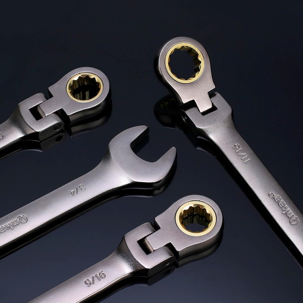 12pcs SAE Ratcheting Combination Wrench Set Flex Head & Fixed Head Spanners Kit
