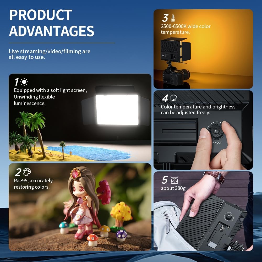 Video Light Panel Photography Lights Bi-Color Dimmable 2500-6500K Led Studio ...