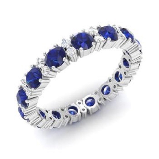 1.95 Ct Natural Round Shape Sapphire Diamond Ring 14K Solid White Gold