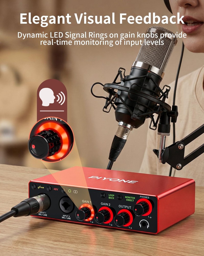 Audio Interface, 2X2 24-bit/192kHz Interface for High-Fidelity, Studio Quality