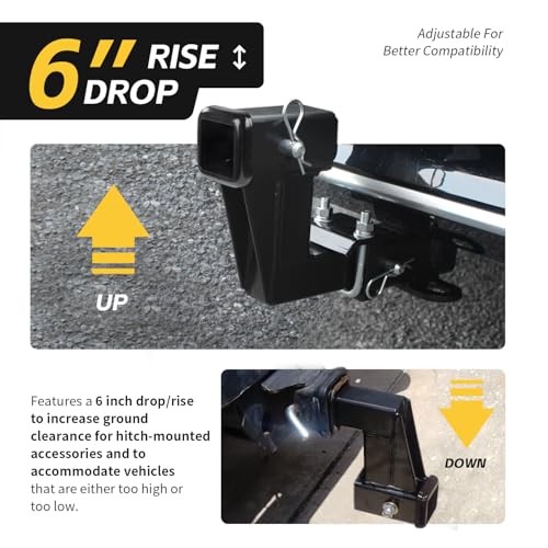 Trailer Hitch Riser for 2" Receivers, 6" Rise or Drop Solid‑Steel Height
