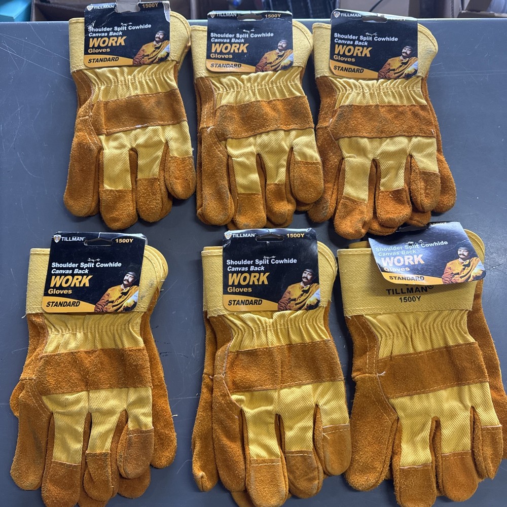 Tillman 1500Y Split Cowhide Cotton Lined Canvas Back Work Gloves Large 6 Pair