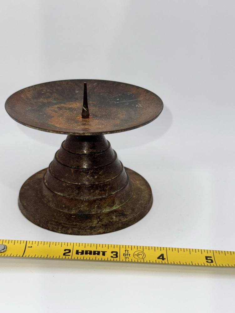 Vintage Solid Brass Pricket Candle Holder Made in India - Rustic Pillar Stand