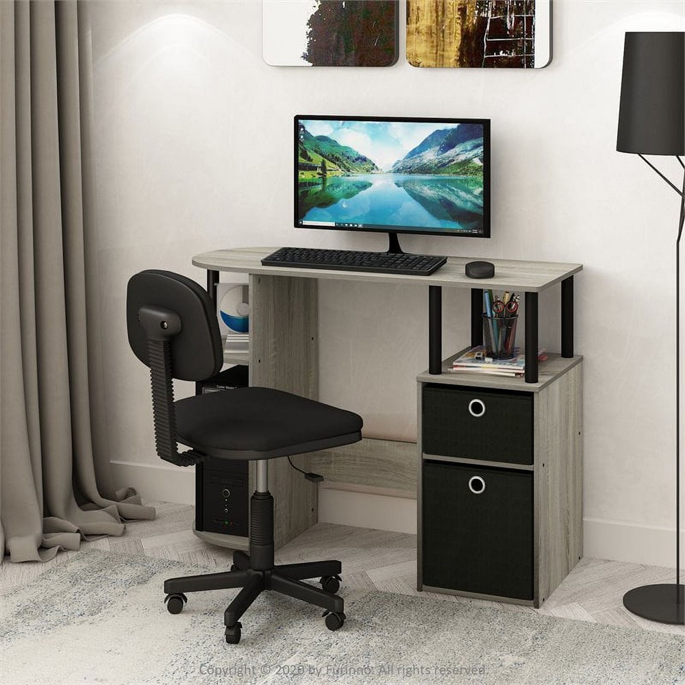 Simplistic Computer Study Desk W Bin Stainless Steel Tubes & Space Saving Design