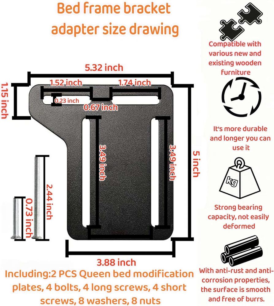 2 PCS Bed Frame Brackets Adapter Kit Fits Bed Frame Adapter Bracket,Replace Head