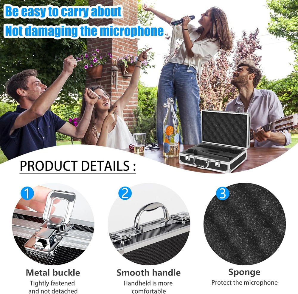 Professional Microphone Case Hard Shell Carrying 2 Wireless Mics Aluminum Frame