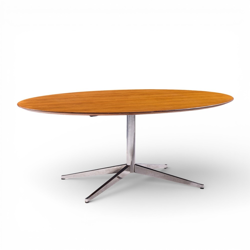 Florence Knoll Mid Century Walnut and Chrome Dining Table