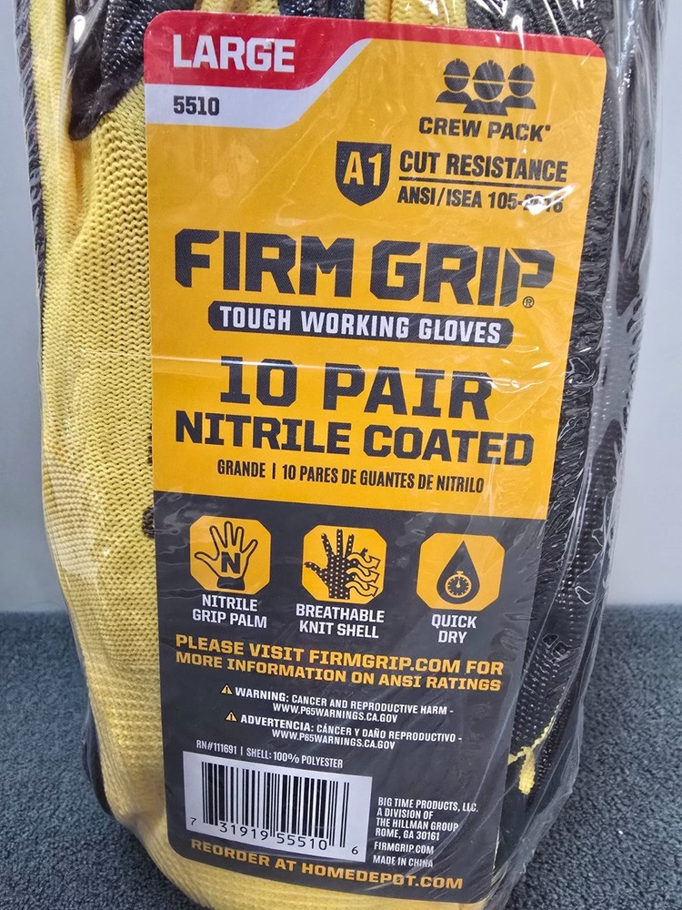 Firm Grip Large Nitrile Coated Work Gloves (10 Pack)