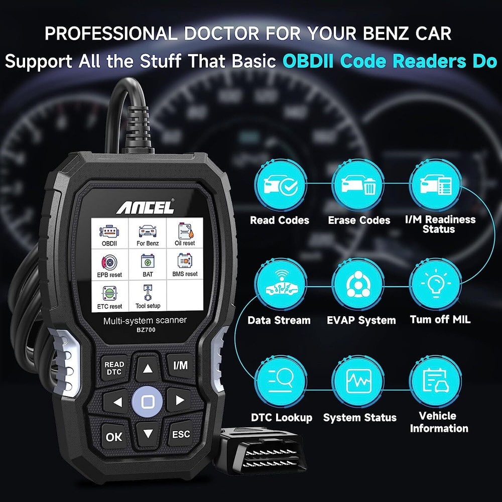 ANCEL BZ700 for Mercedes Benz OBD2 Scanner Full System Code Reader ABS Bleeding