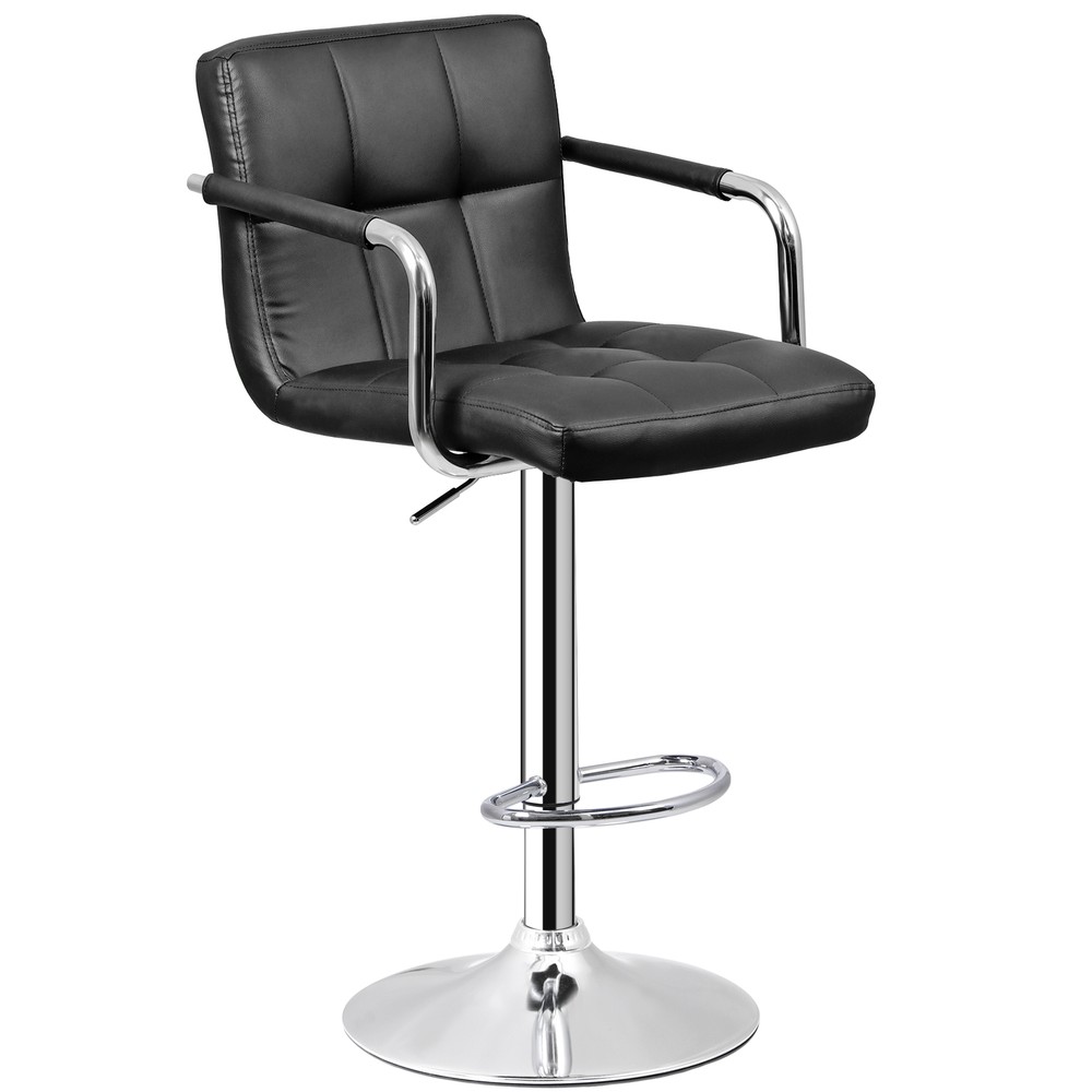 2PCS Adjustable Bar Stools PU Leather Modern Dinning Chair with Armrest Black
