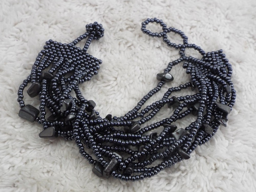 Gray Micro Glass Bead Multi Strand Bracelet