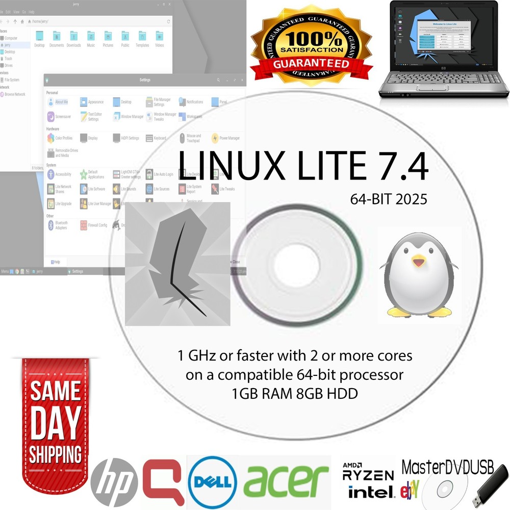 Linux Lite 7.4 64-bit Bootable DVD Installer – Revive Your Old PC! Fast Shipping