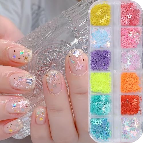 12pcs Multicolor Star Plastic Nail Art Sequins