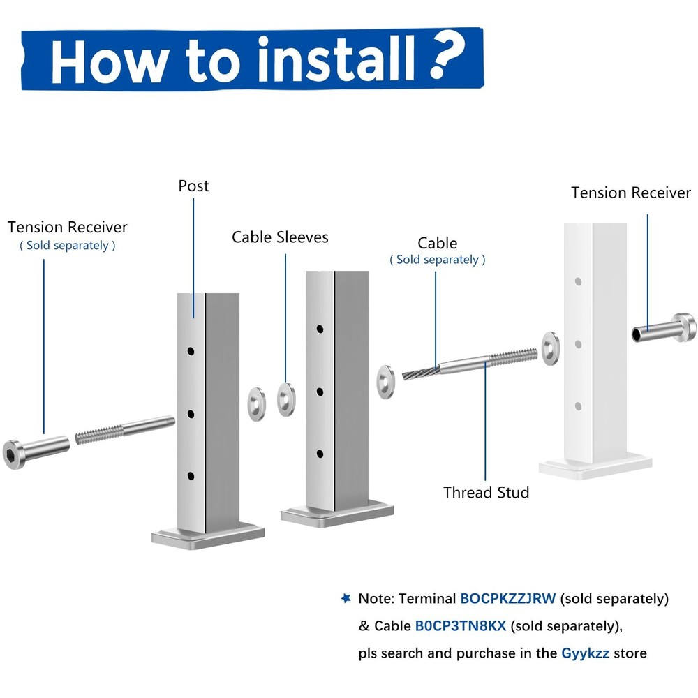 42" Brushed Corner Post for Deck Cable Railing Kit System, Stainless Steel T3...