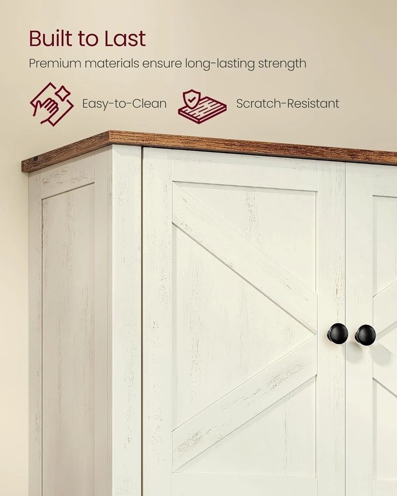 LIRY Rustic White Bathroom Wall Cabinet - 2 Barn Doors, Adjustable Shelf