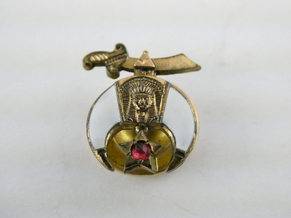 Vtg Shriner Masonic Scimitar Sword Star Moon Egyptian Pharaoh Lapel Pin Button