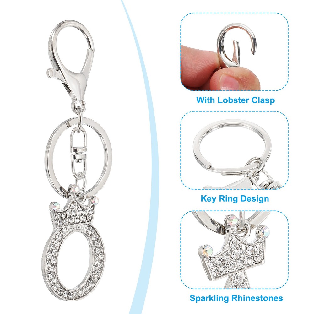 Initial Letter Keychain, Letter O Crown Design Charm, Silver Tone