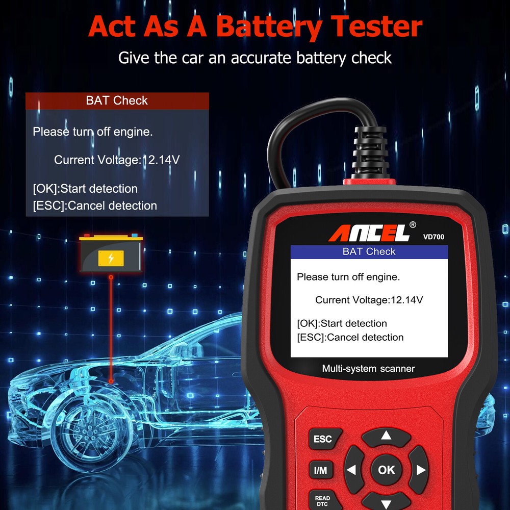 Ancel VD700 All System Diagnostic ABS SRS DPF Oil Car OBD2 Scanner Code Reader