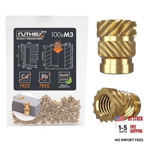 M3 Threaded Inserts - 100 Pieces RX M3x5.7 (100pcs) Metric Threaded Insert