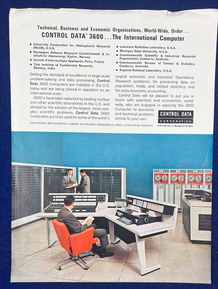 Vintage 1963 CDC 3600 Seymour Cray Mainframe Computer Brochure Control Data Corp