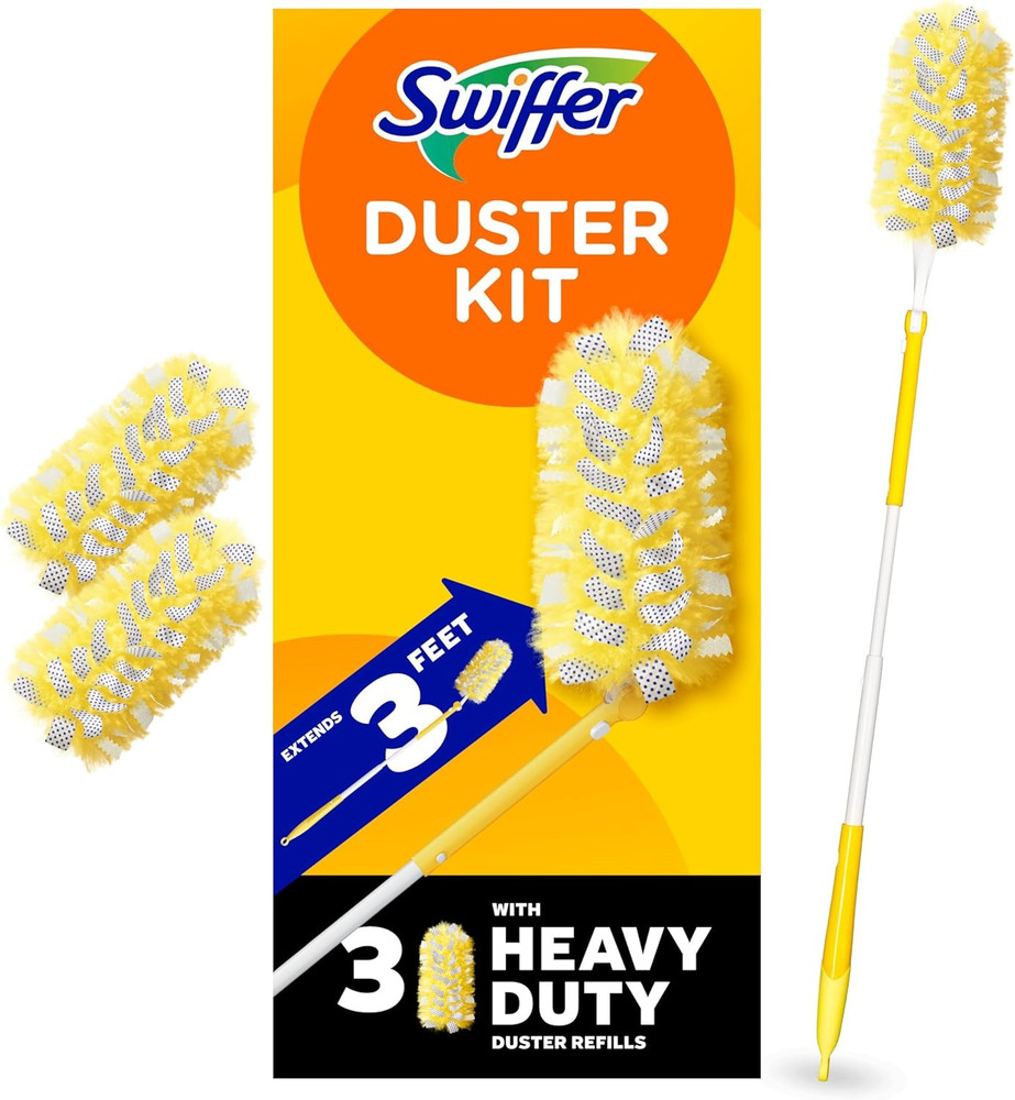 Heavy Duty Duster Kit with Extendable Handle, 3 Refills, Ceiling Fan Vent Hard t