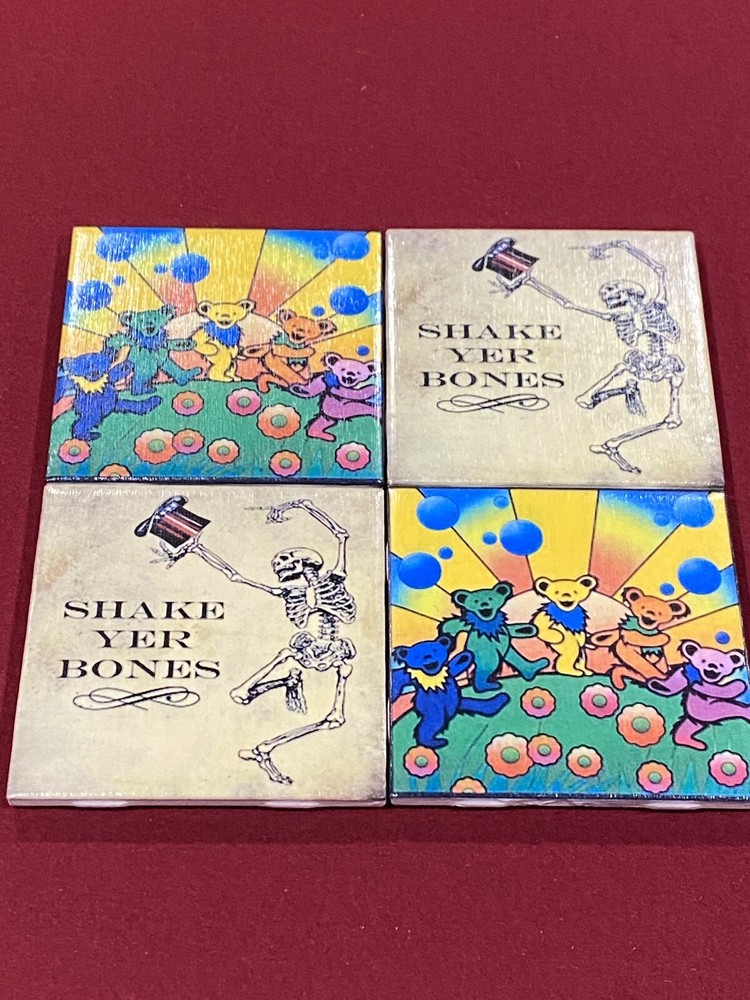 Set of 4 Grateful Dead Ceramic Table Waterproof Cork Back Coasters.