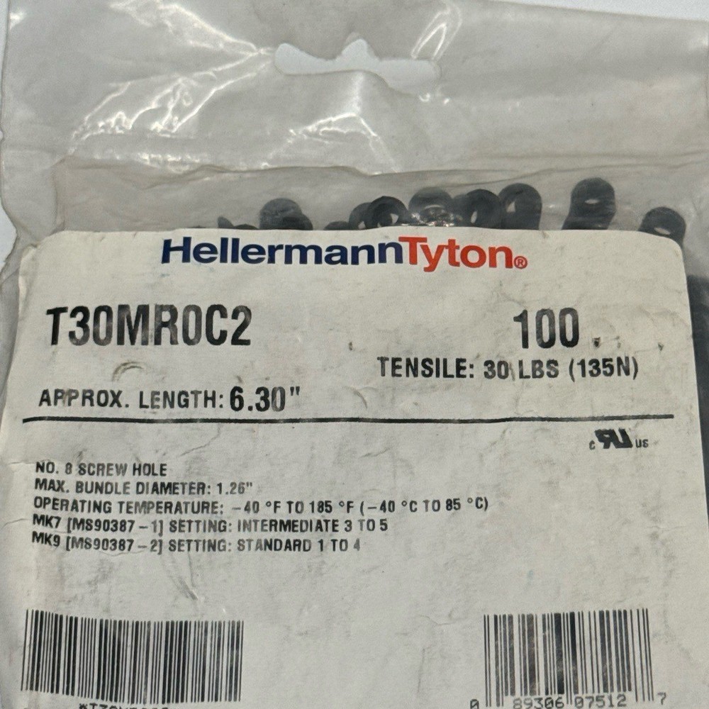 HellermannTyton Cable Zip Tie 6.3" T30MR0C2 30lb Tensile Self-Locking (100 Pack)