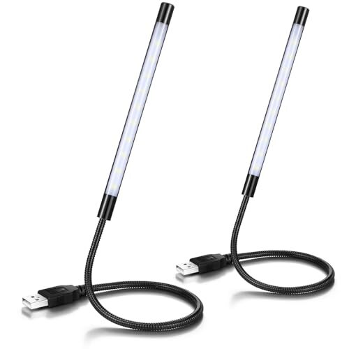 2 Pieces USB LED Light USB Light for Laptop Keyboard Light Gooseneck Black