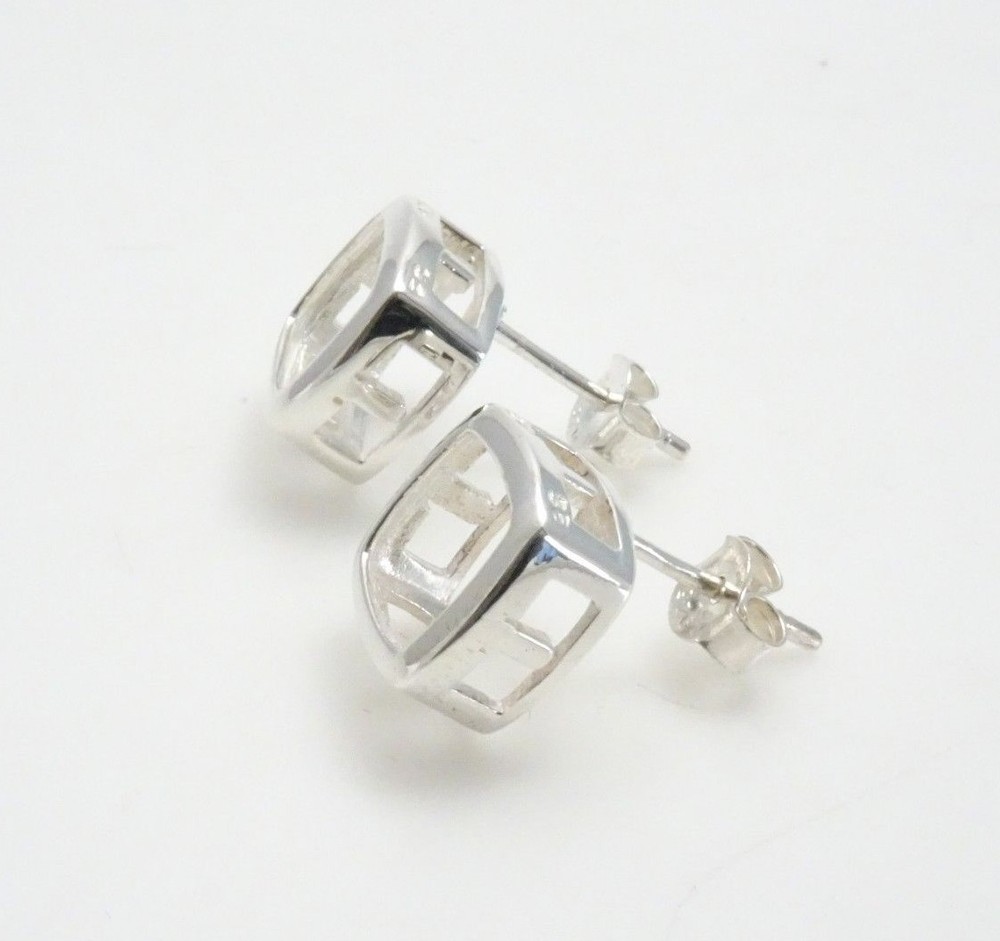 Sterling Silver - 8x8mm - Cushion Shape - Bezel Set - Earring Castings