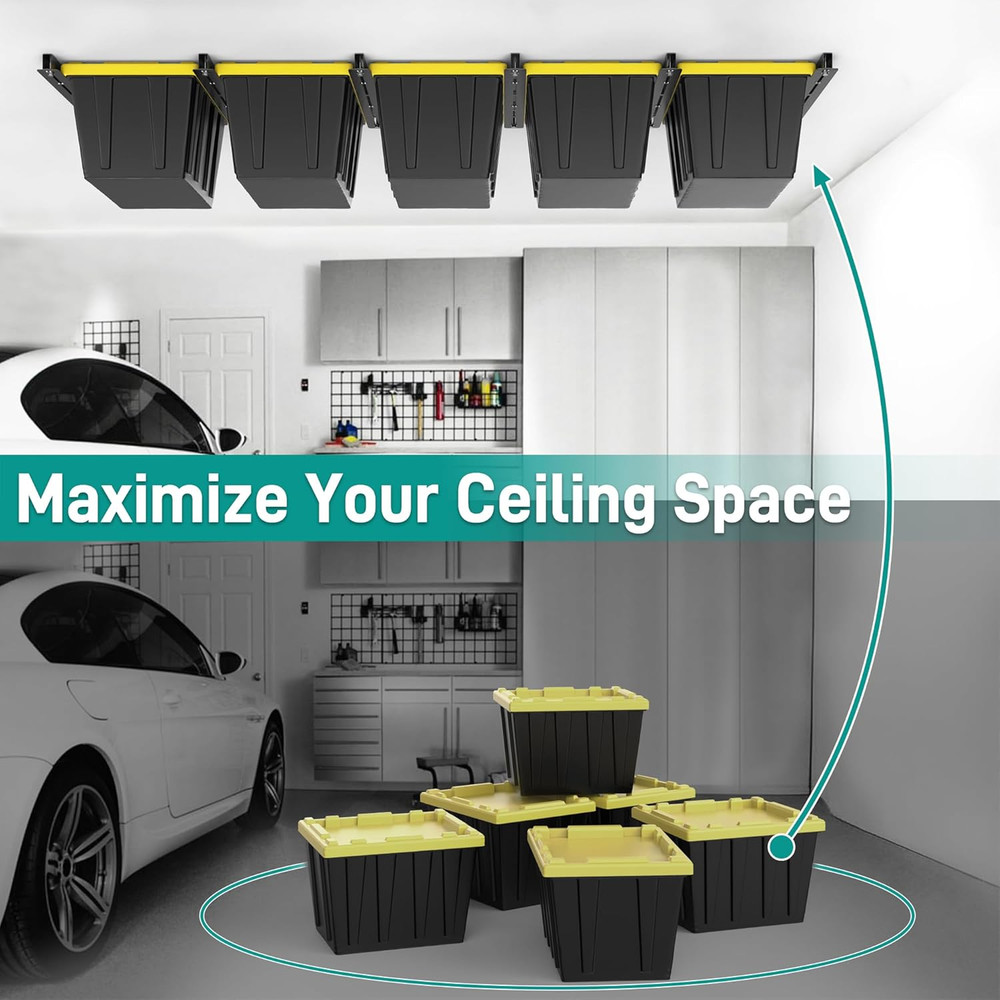 Adjustable Heavy Duty Ceiling Storage Rack - 4 Bin System, 26 Inch