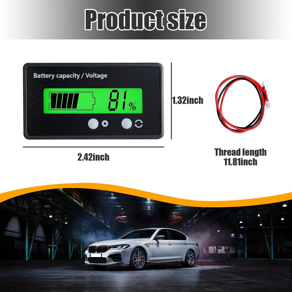 Golf Cart Battery Meter LCD Voltage Capacity Indicator
