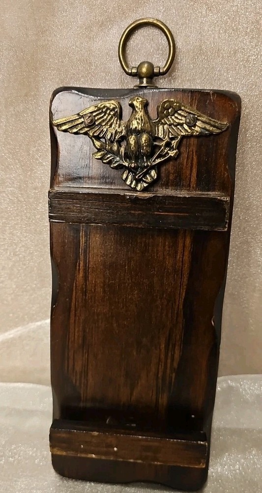 Vintage Wall Hanging Small Note Pad Holder W/Eagle 9"x4"